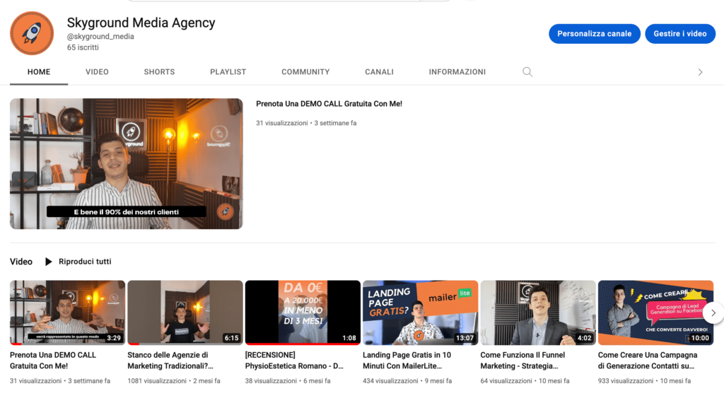 Canale Youtube di Skyground Media Agency